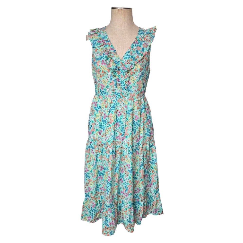 J. Crew Printed Smocked Midi Dress Spearmint Floral